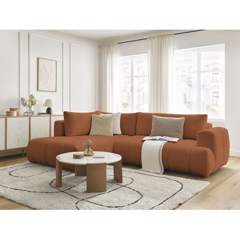BOBOCHIC - Canapé d'angle L convertible FUJI tissu bouclette Angle gauche  Orange (1/5)