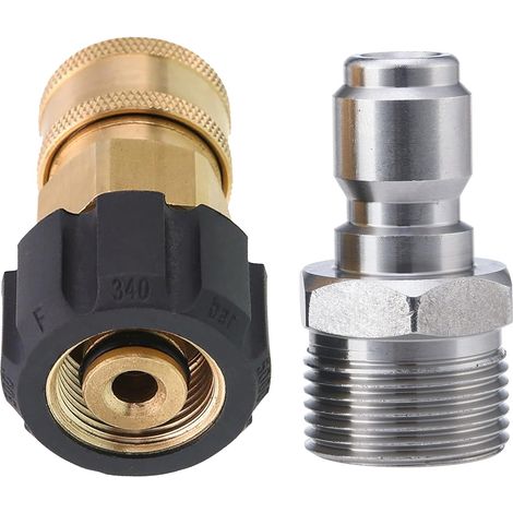 Adaptateur pour Nettoyeur Haute Pression, Kit de Raccord Rapide 3/8'', Adaptateur Métrique M22 14mm vers M22, 5000 PSI (345 Bar) (1/5)
