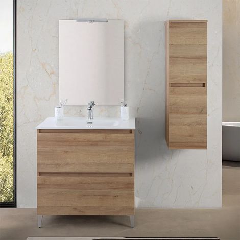 Mobile bagno a terra 80 cm rovere africa con cassetti soft-close Kleo (1/5)
