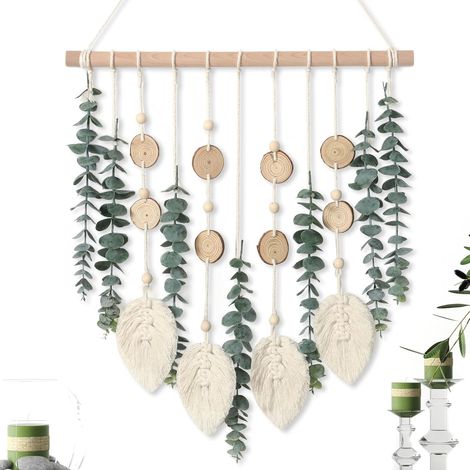 Eucalyptus Artificiel à Suspendre au Mur, Fausse Plante de Verdure, Décoration Murale Bohème avec Bâton en Bois pour Chambre à Coucher, Salle de Bain, Cuisine, Ferme, Maison, Salon (1/5)