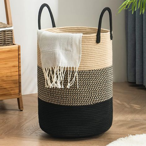 Panier à linge tressé en coton 38 × 50 cm Z-marron Noir