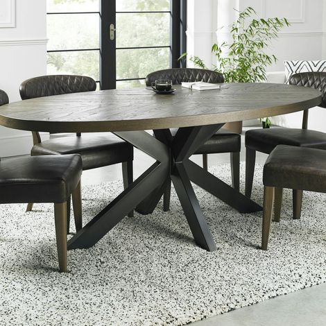 Pier Import – Table à manger ovale 200 cm en marqueterie de chêne – Largeur 105 cm – Hauteur 77 cm – Piètement métal à assembler (1/5)