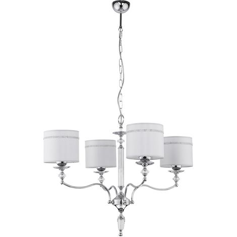 Lampadario classico cromato paralumi grigi 4xE27 Hilton Jupiter