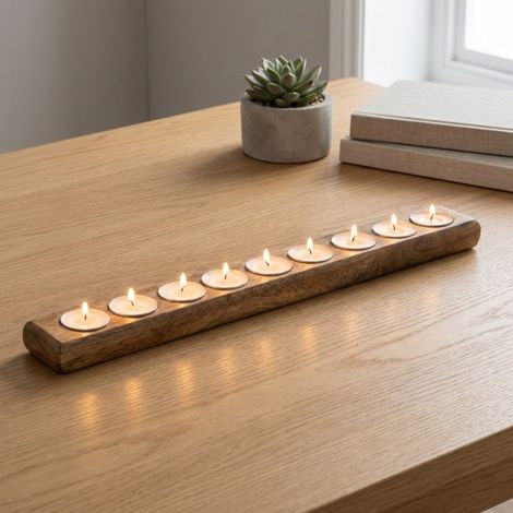 Relica Long Mango Wood Tealight Holder (1/2)