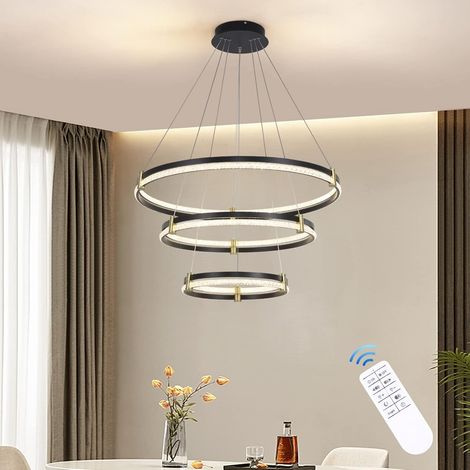 Modern LED Chandelier, 3 Rings LED Pendant Lighting Dimmable with Remote Control, 114W Acrylic Black Hanging Lighting Fixtures for Living Dining Room Kitchen Island(Dia 15.74"+23.62"+31.49") (1/5)