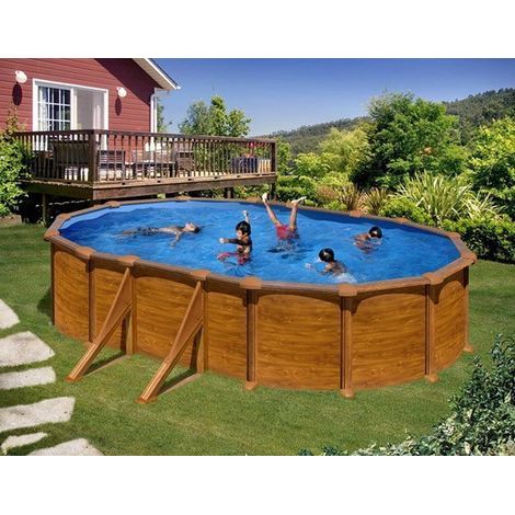 GRE – Piscine hors sol ovale imitation bois 500x300x132 cm – Structure acier galvanisé – Filtration sable 6 m³/h – Volume 16210 litres (1/10)
