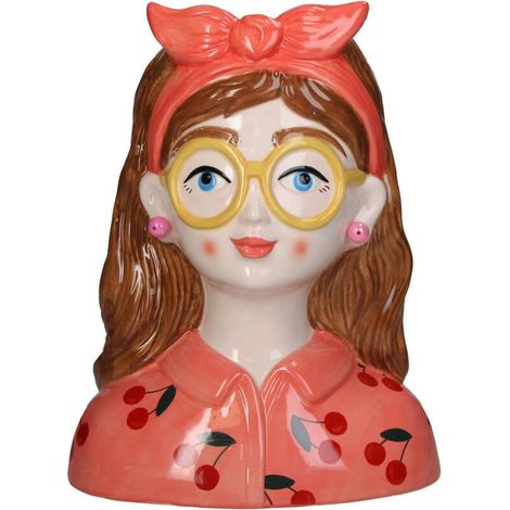 Vase Décoratif Buste de Femme Jessie avec Lunettes et Bandeau Polyrésine 27 cm - PANGIVO (1/5)