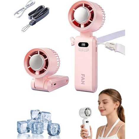 Portable Turbo Cooling Fan, 199-Speed Handheld Fan, 3-in-1 Neck Fan & Desk Fan, USB Rechargeable for Travel & Summer(Pink)