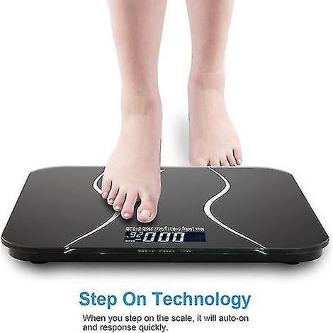 Balance électronique numérique pour salle de bain avec écran LCD, pèse-personne digital précis, design moderne, noir, charge USB (1/4)