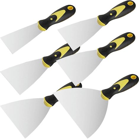 6 Pcs Spatule Inox, Couteau Enduire Acier Inoxydable, Couteaux Spackle avec Manche en Plastique, Spatule Bricolage Enduit avec Trou de Suspension pour Masticage, Enlever Papier Peint
