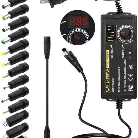 Adaptateur Secteur Universel Réglable AC 100-240V vers DC 3-24V 3A 72W Écran LED avec 14 Embouts (1/5)
