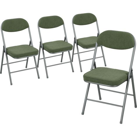 Lot de 4 fauteuils pliants vert velours côtelé, chaises de salle à manger portables, assises et dossiers rembourrés (1/5)