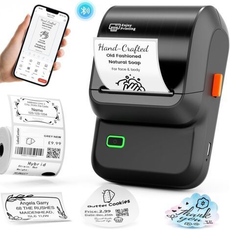 Etikettendrucker, Barcode-Etikettendrucker für Kleinunternehmen, Bluetooth-Etikettendrucker mit Klebeband, kompatibel mit Telefon und PC, tragbare, tintenlose Adressetikettendrucker, (1/5)