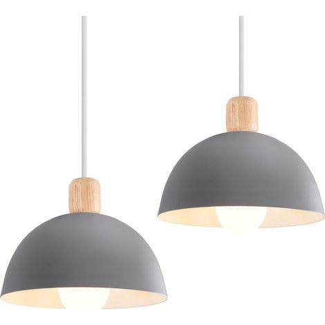 2PCS 20CM Lustre En Métal Vintage Suspension Luminaire Moderne Lampe À Suspension D'Intérieur Simple E27, Gris Pour Restaurant Cuisine (1/5)