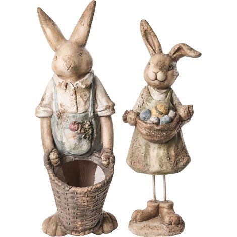 Gartenskulptur 2er Set CALCATA Kaninchen Bunt