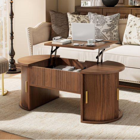 Mesa de centro elevable 100 x 50 x 40,5 cm con almacenaje, MDF nogal HAVRYA (1/5)