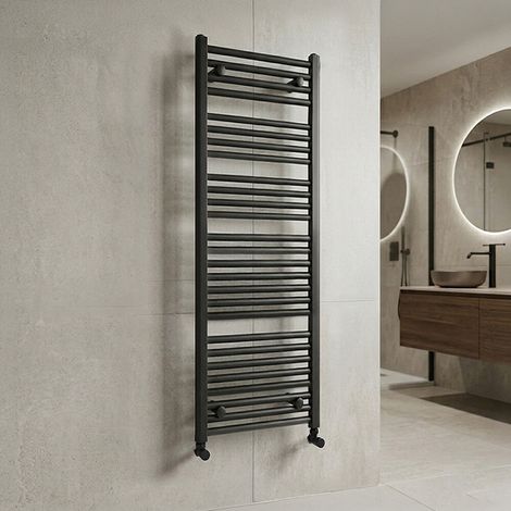 Termoarredo bagno H 150 x L 45 cm in acciaio nero opaco (1/4)