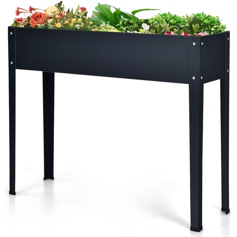 ardinière Surélevée en Métal, Carré Potager Surélevé avec 2 Trous de Drainage en Acier Galvanisé pour Légumes, Herbes, Fleurs, 101 x 31 x 80 CM, Gris (1/5)