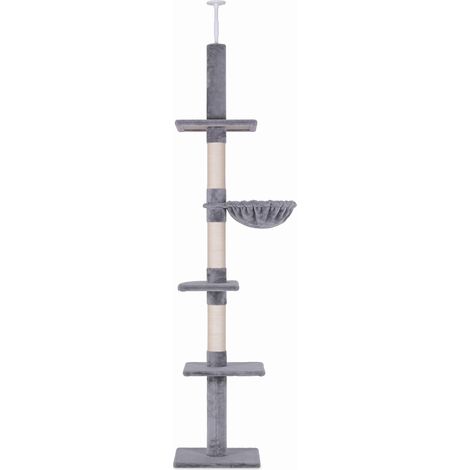 PawHut Albero per Gatti a 4 Livelli ad Altezza Regolabile in Truciolato Grigio