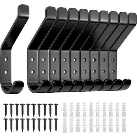 Lot de 10 patères à visser pour panneaux acoustiques, chambre, salon, salle bain, murales penderie, vestes, chapeaux, métal, noir, cm Noir Pièces (1/5)