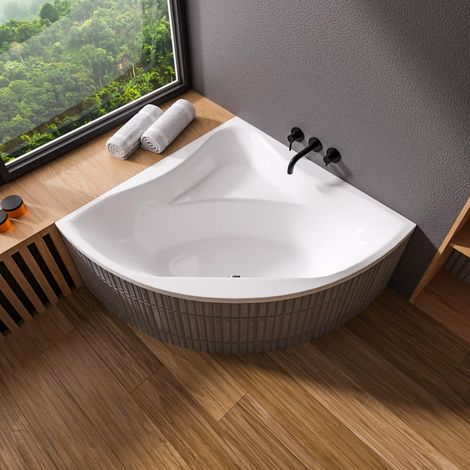 ECOLAM Badewanne Eckbadewanne GLAMOUR Acryl 150x150cm Ablauf Füße Silikon (1/5)