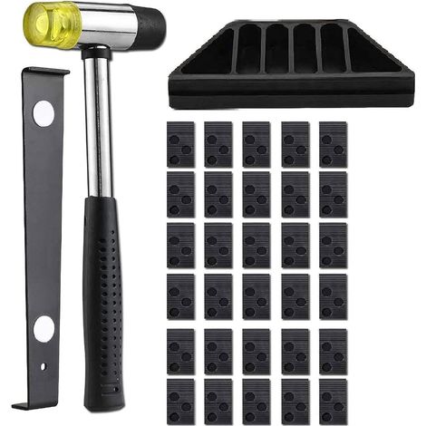 Lot de 33 kits de pose de sol en vinyle, pour sol stratifié, 30 cales de montage, cale à percussion, barre de traction, marteau double face (1/5)