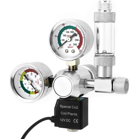 Réducteur de Pression CO2 pour Aquarium, Connexion W21.8, Double Manomètre, Compte-Bulles, Clapet Anti-Retour et Électrovanne 12 V (1/5)