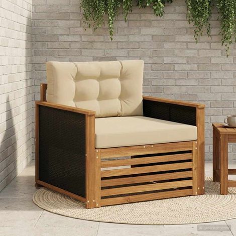 Canapé de Jardin Modulable en Bois d'Acacia Massif Sofa d'Extérieur 1 Place Naturel et Beige - PANGIVO (1/5)
