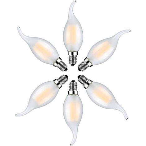 Lot de 6 Ampoule LED Flamme E14 4W Blanc Chaud 2700K-Ampoules Bougie à Filament pour Lustres-Verre Dépolie