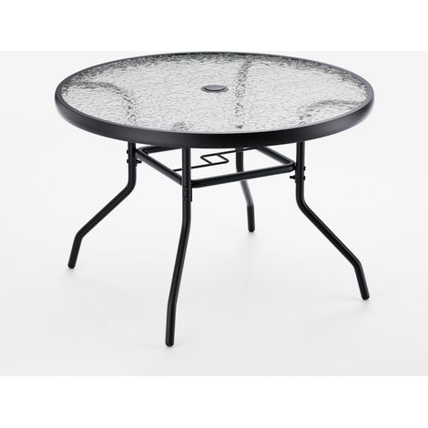 Tavolo da giardino rotondo 70 x 70 x 45,5 cm con foro per ombrellone e superficie liscia stile moderno vetro temperato nero 200017036
