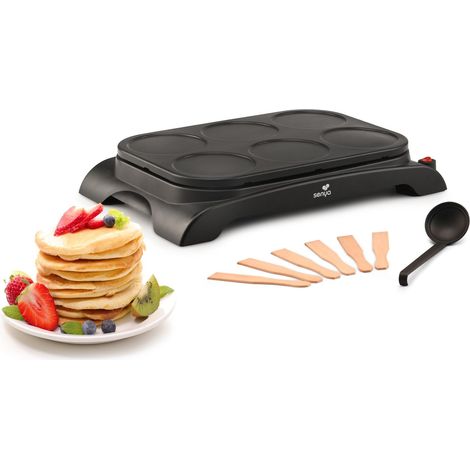 SENYA Crêpière elettrica - Macchina per crêpes 1000W - Piastra antiaderente Ø11,5 cm, cottura rapida, crêpes, pancakes, 6 spatole in legno + mestolo, mini festa delle crêpes facile da pulire (1/5)