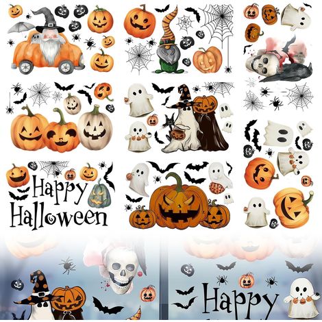 102 Pieces Autocollant Halloween Fenêtre, Stickers Halloween Fenetre, Citrouille, Fantôme, Squelette, Chauve-Souris, Araignée, Autocollants Décoratifs, pour Décoration de Fête de Carnaval (1/5)