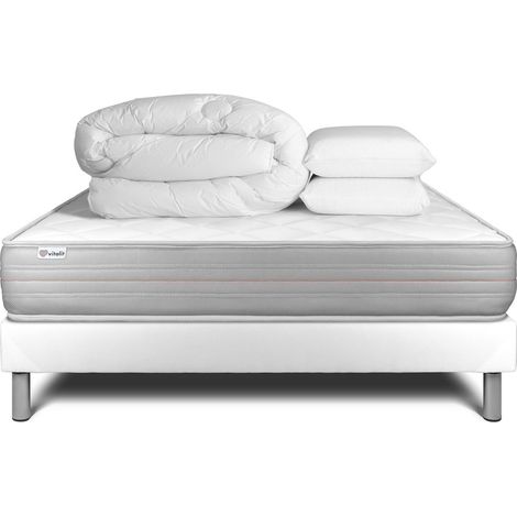 Komplettpaket Bett - Matratze 160x200 cm + Boxspringbett mit Lattenrost (im Set) + 2 Kopfkissen + Bettdecke - Vitalmemo