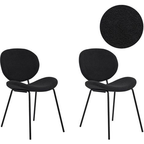 Lot de 2 Chaises de Repas Design Rétro Sans Accoudoirs pour Salle à Manger en Tissu Bouclé Noir Luana (1/5)