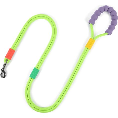 Laisse pour Chien Réfléchissante 10mm x 170cm, Longe de Promenade en Coton Robuste avec Poignée Rembourrée, Accessoire Dressage pour Chiens Moyens et Grands (5-60 lbs), Vert Fluo