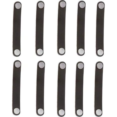 Lot de 10 poignées de porte de tiroir rétro en cuir noir de 128 mm pour armoire, porte-documents, valise, cave à vin, boîte en bois, coffret cadeau, boîte à chaussures, accessoires de meubles (1/5)