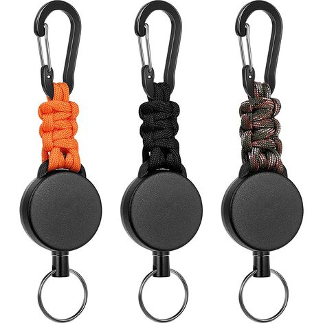 Lot de 3 porte-clés extensibles, porte-clés rétractable avec mousqueton, cordon extensible en acier de 60 cm et anneau porte-clés, résistance à la traction de 170 g à 200 g (1/5)