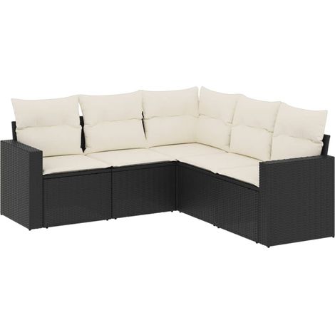 vidaXL 5 Piece Garden Sofa Set with Cushions Black Poly Rattan (1/3)