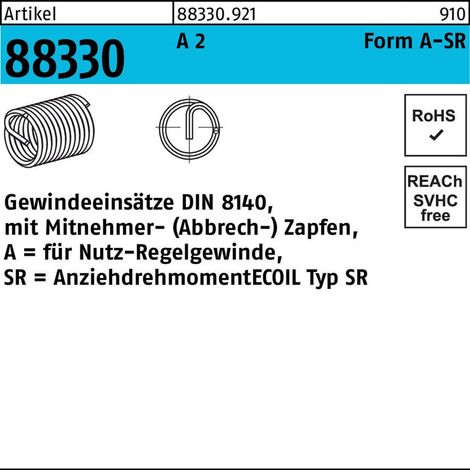Gewindeeinsatz R 88330 FormA M7x 10,5 A 2 25 Stück AMECOIL 25 Stk (1/2)