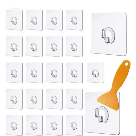 TuseRxln 30 pièces crochets adhésifs acryliques transparents avec grattoir – crochets muraux solides pour cuisine et salle de bain (sans perçage) (1/5)