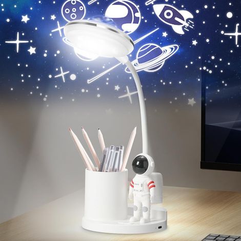 Lampada da scrivania per bambini, Lampada da tavolo portatile LED da astronauta con portapenne, Proiettore cielo stellato, Luce notturna, Proiettore, Lampada da scrivania, Dimmerabile, Ricaricabile (1 (1/5)