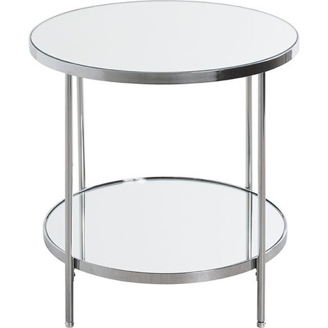 Table d'appoint en métal chromé coloris gris et verre -diamètre 45 x hauteur 46 cm (1/3)