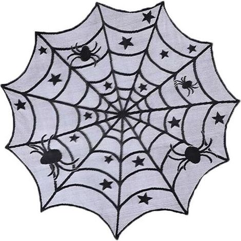 Nappe en dentelle d'Halloween, nappe en toile d'araignée en fibre de polyester nappe en dentelle noire décoration d'Halloween table à manger/rideau/cheminée/porte/abat-jour (1/5)