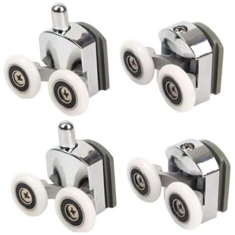 Roulettes de douche avec double porte coulissante, 4 pièces (2 supérieures + 2 inférieures) (23 mm - 2 en haut + 2 en bas) (1/4)
