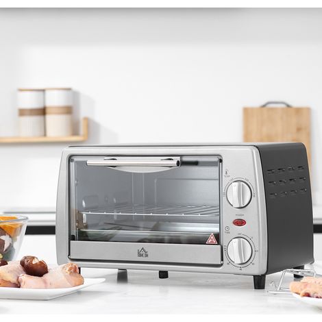 Mini four 10 L 750 W 100-230 °C Minuteur 60 min avec plaque de cuisson, grille et fond amovible, four à pizza argenté (1/5)