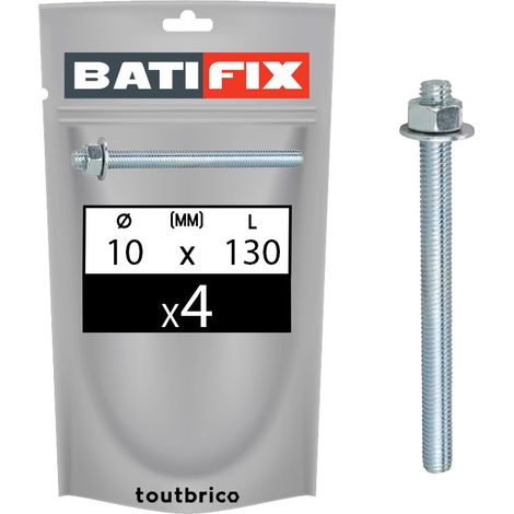 4 tiges filetées 10x130mm scellement chimique zingué Batifix