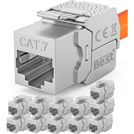 Modulo Keystone RJ45 CAT 7 per rete, Jack Keystone, Montaggio senza utensili, 10Gbps, Schermato STP, Contatti placcati oro, Compatibile con AWG 22-26 e pannelli patch (1/5)