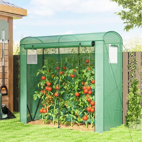 Invernadero de jardín 200 x 75 x 188 cm, puerta enrollable y ventanas con rejilla verde OKMYHOME (1/5)