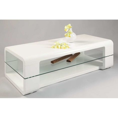 Table basse JUSTINE coloris Blanc haute brillance, 1200 x 600 x 400 mm -PEGANE-