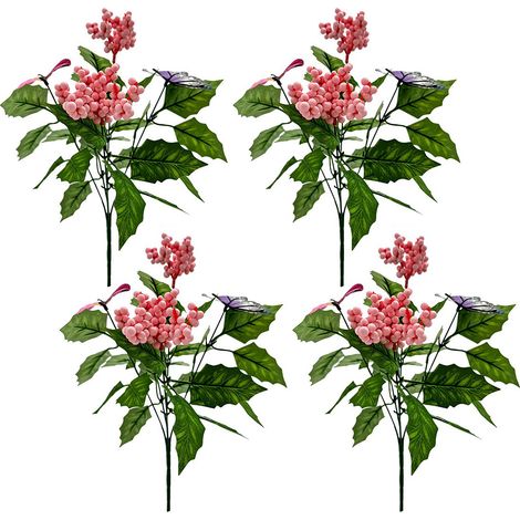 4 künstliche Beerenstiele, dekorative Blüten und Blätter für Weihnachtsfeier-Bastelarbeiten, rosa (1/2)